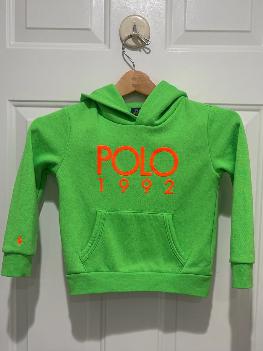 Polo by Ralph Lauren Neon Green Kids Hoodie with Orange Logo, size 5
